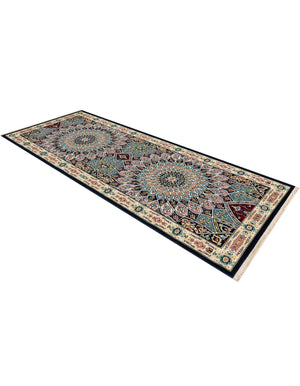 Navy Blue 2' 7 x 7' 1 Narenj Runner Area Rug 85% Polypropylene & 15% Polyester Traditional Classic Carpet for Living, Dining, Bedrooms, Office for Sale at Rug Engine