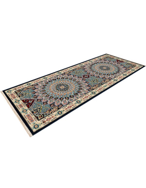 Navy Blue 2' 7 x 7' 1 Narenj Runner Area Rug 85% Polypropylene & 15% Polyester Traditional Classic Carpet for Living, Dining, Bedrooms, Office for Sale at Rug Engine