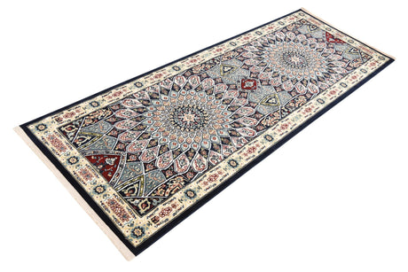 Navy Blue 2' 7 x 7' 1 Narenj Runner Area Rug 85% Polypropylene & 15% Polyester Traditional Classic Carpet for Living, Dining, Bedrooms, Office for Sale at Rug Engine