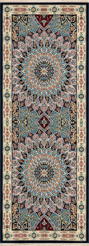 Navy Blue 2' 7 x 7' 1 Narenj Runner Area Rug 85% Polypropylene & 15% Polyester Traditional Classic Carpet for Living, Dining, Bedrooms, Office for Sale at Rug Engine