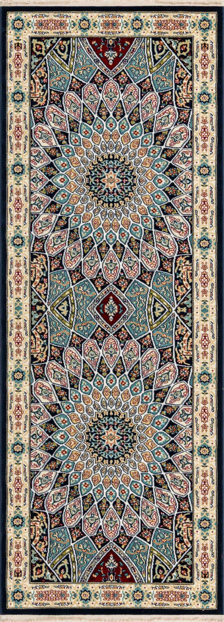 Navy Blue 2' 7 x 7' 1 Narenj Runner Area Rug 85% Polypropylene & 15% Polyester Traditional Classic Carpet for Living, Dining, Bedrooms, Office for Sale at Rug Engine