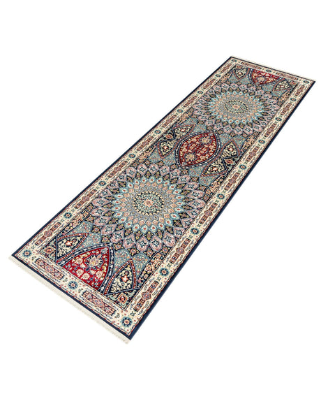 Navy Blue 2' 7 x 9' Narenj Runner Area Rug 85% Polypropylene & 15% Polyester Traditional Classic Carpet for Living, Dining, Bedrooms, Office for Sale at Rug Engine