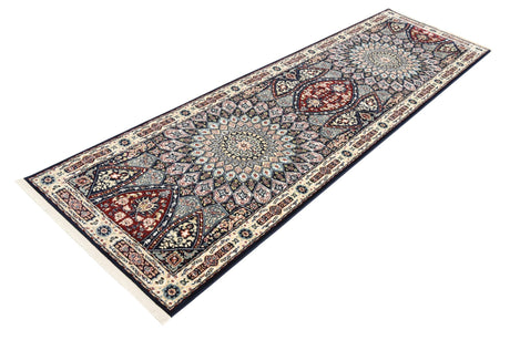 Navy Blue 2' 7 x 9' Narenj Runner Area Rug 85% Polypropylene & 15% Polyester Traditional Classic Carpet for Living, Dining, Bedrooms, Office for Sale at Rug Engine