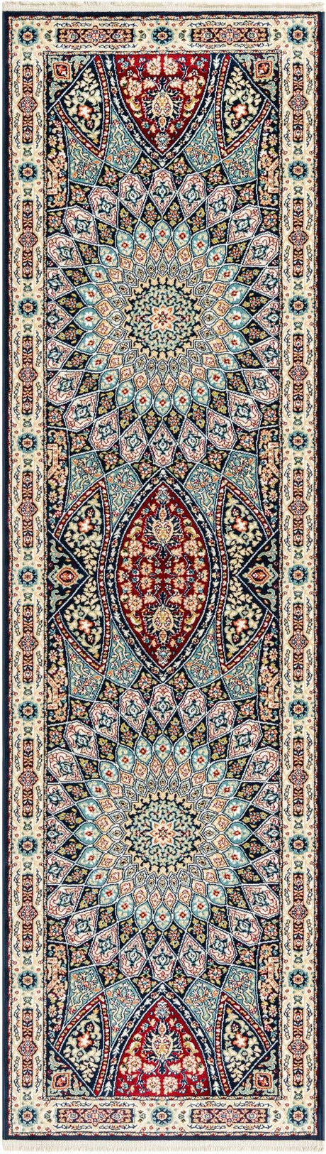 Navy Blue 2' 7 x 9' Narenj Runner Area Rug 85% Polypropylene & 15% Polyester Traditional Classic Carpet for Living, Dining, Bedrooms, Office for Sale at Rug Engine