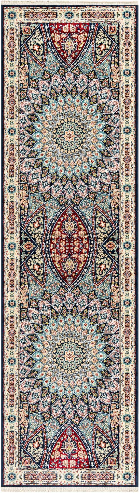 Navy Blue 2' 7 x 9' Narenj Runner Area Rug 85% Polypropylene & 15% Polyester Traditional Classic Carpet for Living, Dining, Bedrooms, Office for Sale at Rug Engine