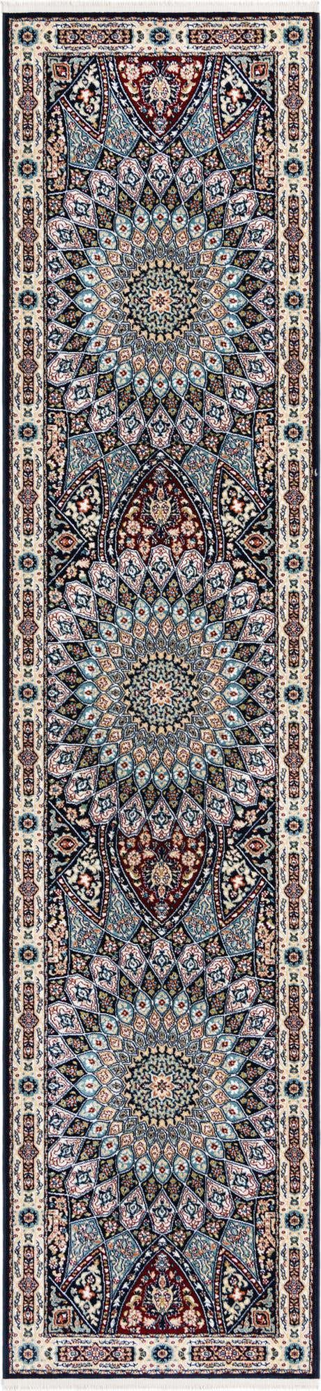 Navy Blue 2' 7 x 11' Narenj Runner Area Rug 85% Polypropylene & 15% Polyester Traditional Classic Carpet for Living, Dining, Bedrooms, Office for Sale at Rug Engine