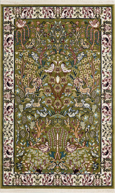 Green 2' 7 x 4' 1 Narenj Rectangle Area Rug 85% Polypropylene & 15% Polyester Traditional Classic Carpet for Living, Dining, Bedrooms, Office for Sale at Rug Engine