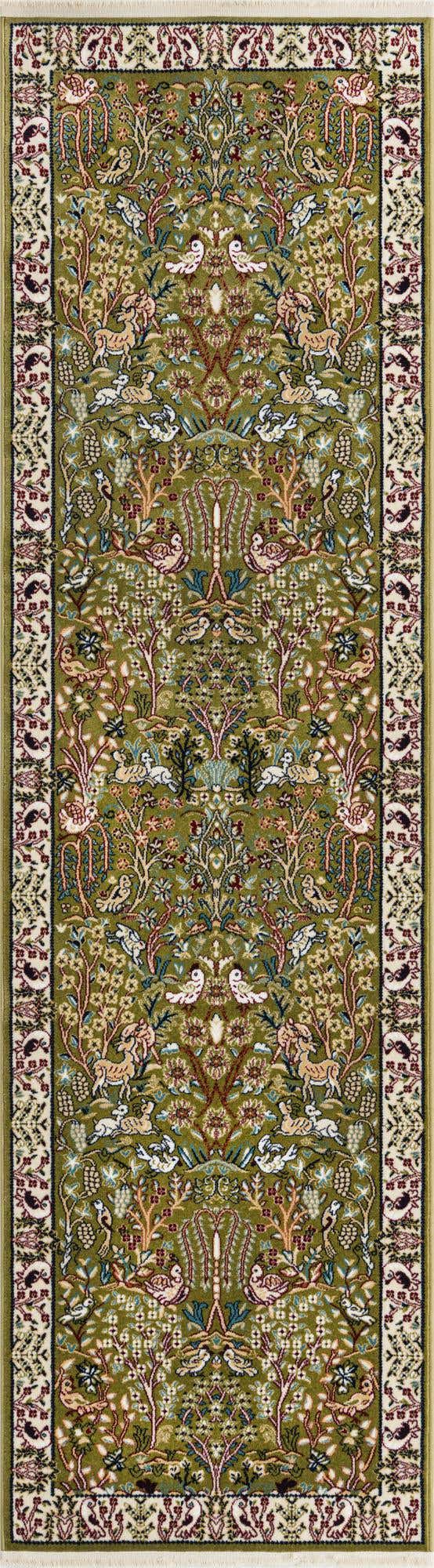 Green 2' 7 x 9' Narenj Runner Area Rug 85% Polypropylene & 15% Polyester Traditional Classic Carpet for Living, Dining, Bedrooms, Office for Sale at Rug Engine