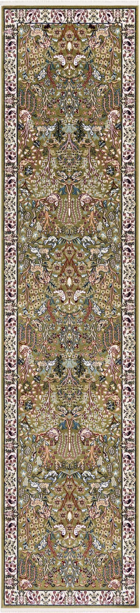 Green 2' 7 x 11' Narenj Runner Area Rug 85% Polypropylene & 15% Polyester Traditional Classic Carpet for Living, Dining, Bedrooms, Office for Sale at Rug Engine