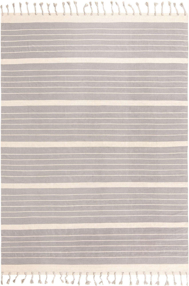 Gray and White 9' x 12' Chindi Cotton Rectangle Rug