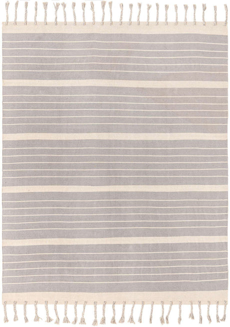 Gray and White 8' x 10' Chindi Cotton Rectangle Rug