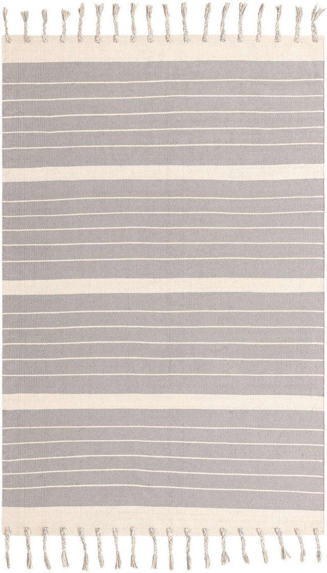 Gray and White 6' 1 x 9' Chindi Cotton Rectangle Rug