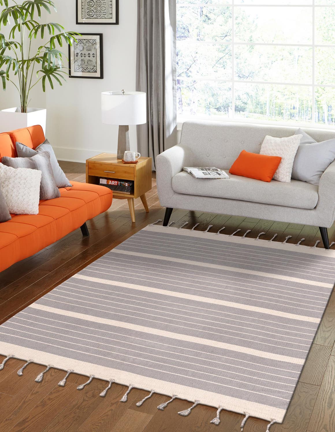 Gray and White 8' x 10' Chindi Cotton Rectangle Area Rug Interior Design Home Decor Carpet Mat for Sale at Rug Engine