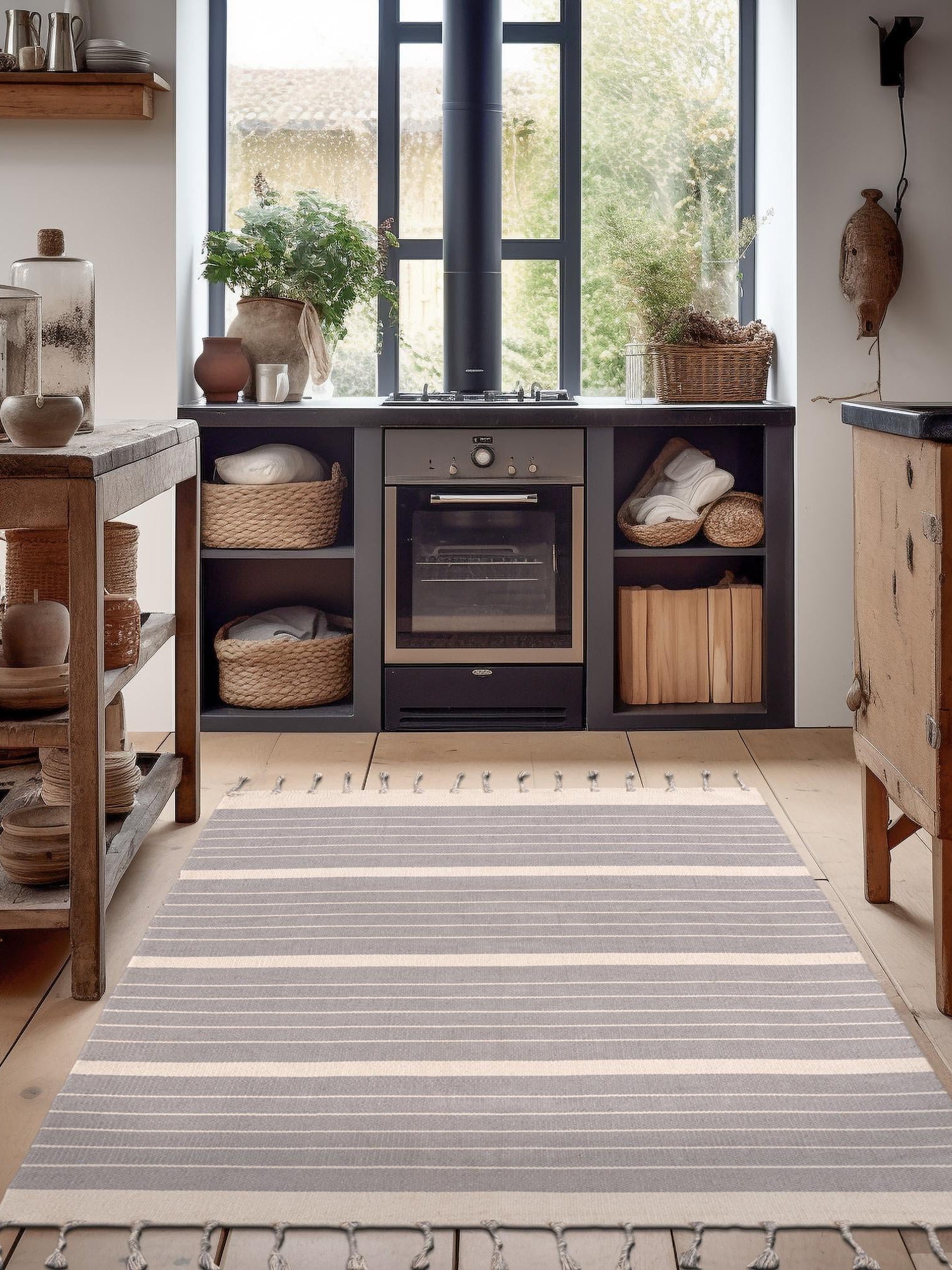 Gray and White 7' 1 x 10' Chindi Cotton Rectangle Area Rug Interior Design Home Decor Carpet Mat for Sale at Rug Engine