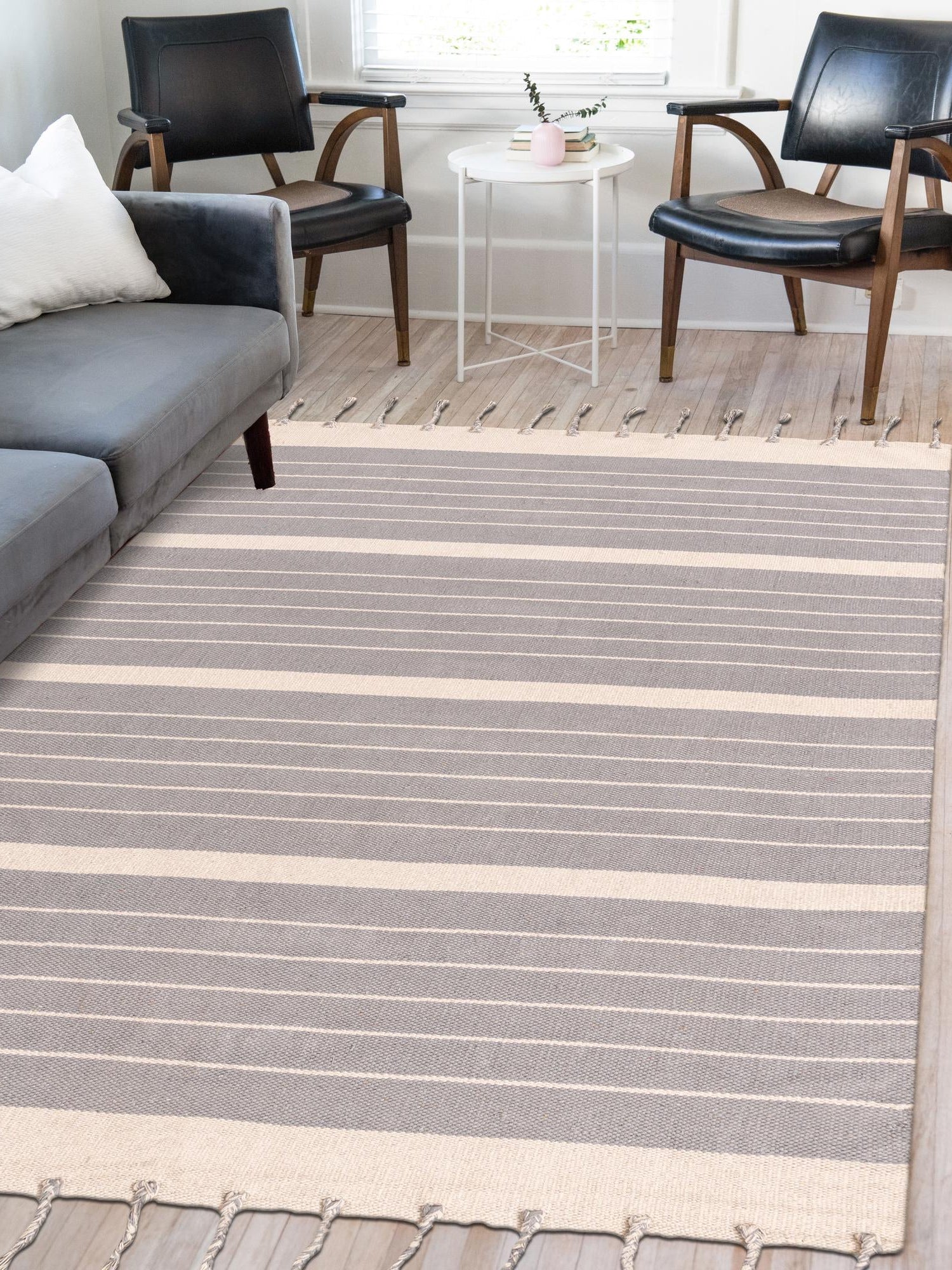 Gray and White 2' x 3' 1 Chindi Cotton Rectangle Area Rug Interior Design Home Decor Carpet Mat for Sale at Rug Engine
