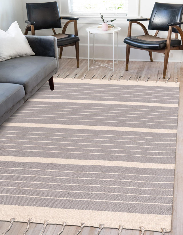Gray and White 3' 3 x 5' 1 Chindi Cotton Rectangle Rug