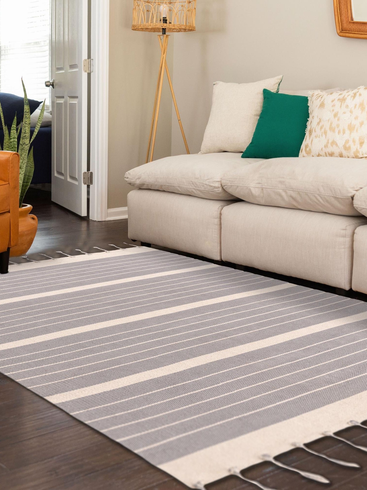 Gray and White 3' 3 x 5' 1 Chindi Cotton Rectangle Area Rug Interior Design Home Decor Carpet Mat for Sale at Rug Engine