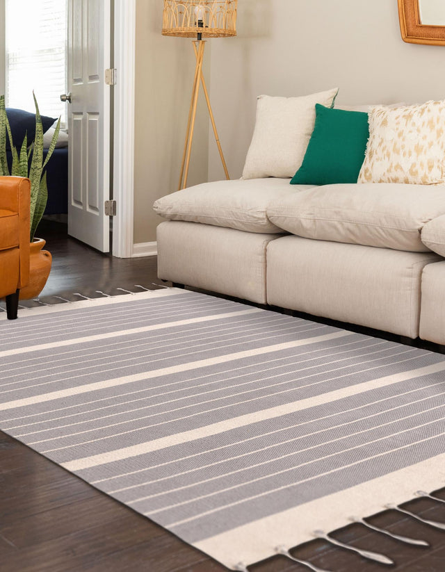 Gray and White 4' 1 x 6' 1 Chindi Cotton Rectangle Rug