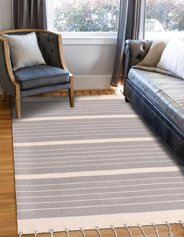 Gray and White 4' 1 x 6' 1 Chindi Cotton Rectangle Rug