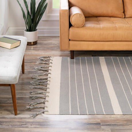 Gray and White 4' 1 x 6' 1 Chindi Cotton Rectangle Area Rug Interior Design Home Decor Carpet Mat for Sale at Rug Engine