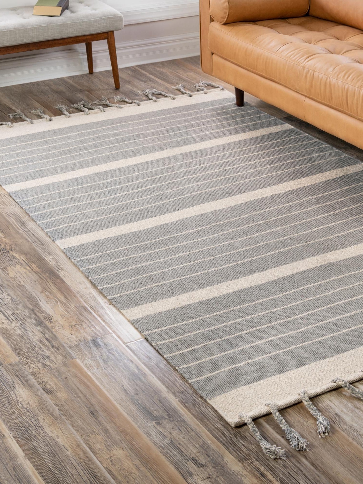 Gray and White 7' 1 x 10' Chindi Cotton Rectangle Area Rug Interior Design Home Decor Carpet Mat for Sale at Rug Engine