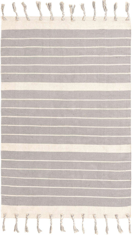 Gray and White 4' 1 x 6' 1 Chindi Cotton Rectangle Rug