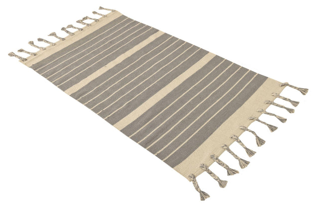 Gray and White 3' 3 x 5' 1 Chindi Cotton Rectangle Rug