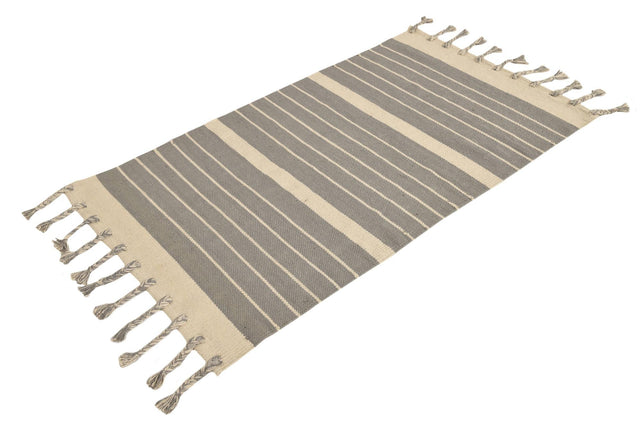 Gray and White 3' 3 x 5' 1 Chindi Cotton Rectangle Rug