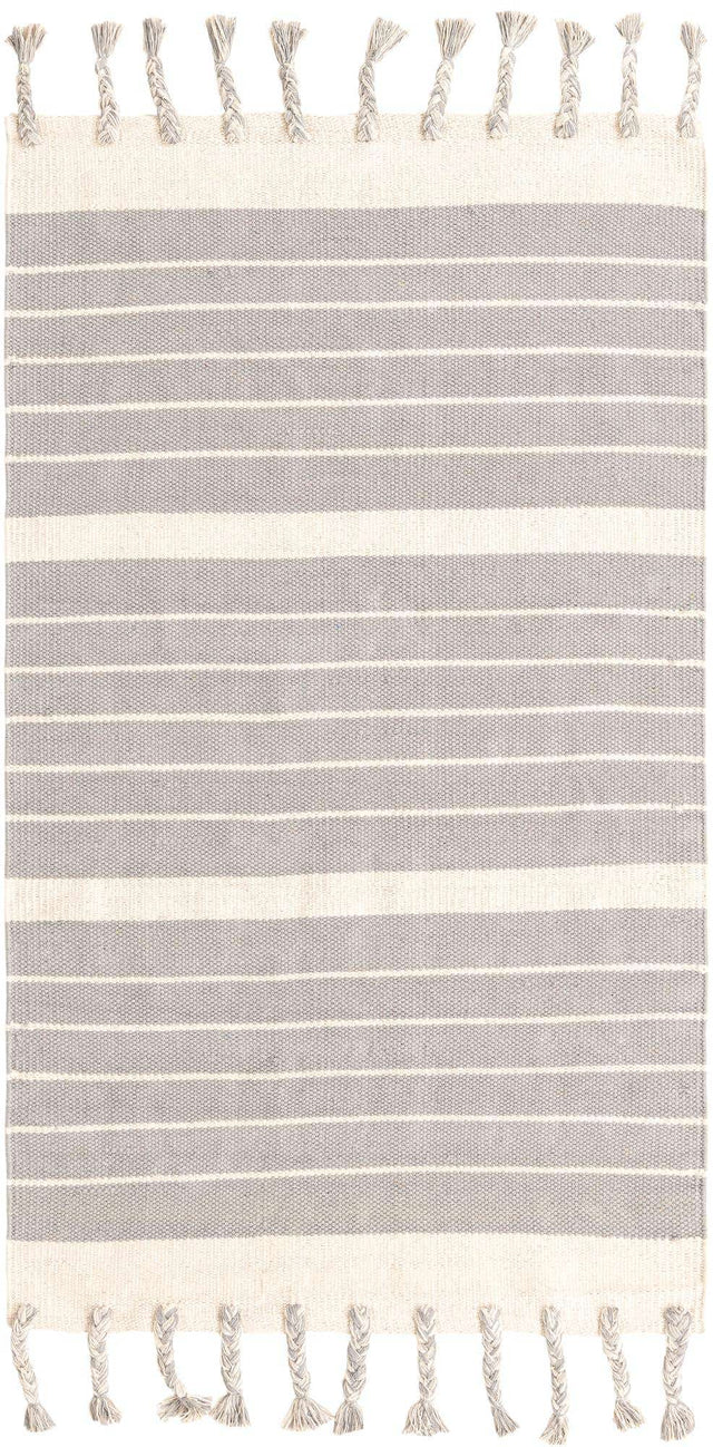Gray and White 3' 3 x 5' 1 Chindi Cotton Rectangle Rug
