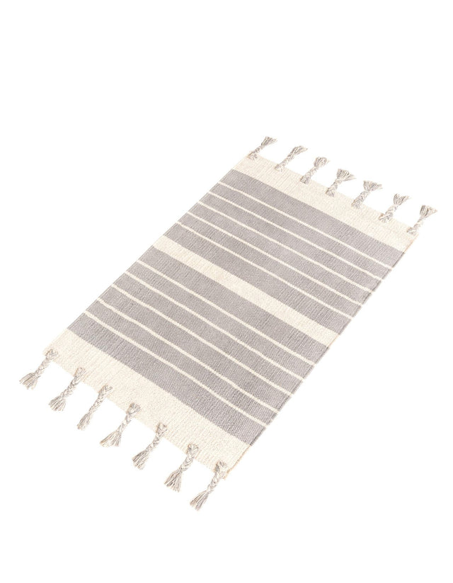 Gray and White 2' x 3' 1 Chindi Cotton Rectangle Rug