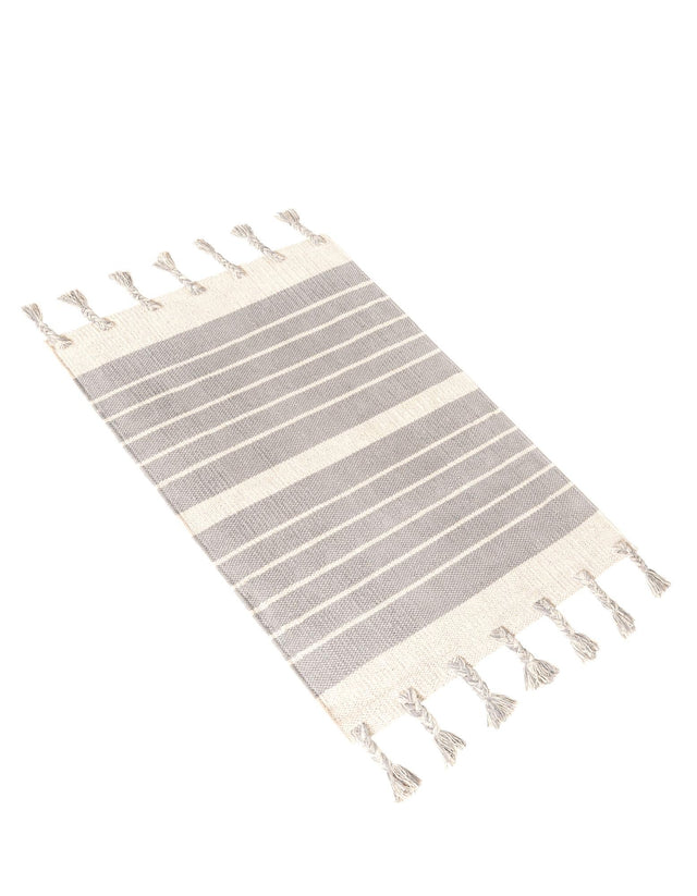 Gray and White 2' x 3' 1 Chindi Cotton Rectangle Rug