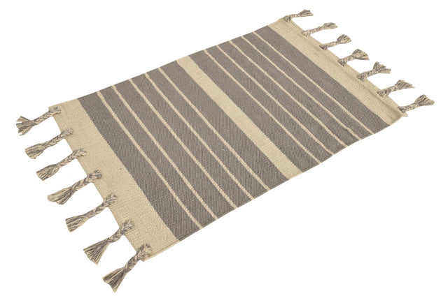 Gray and White 2' x 3' 1 Chindi Cotton Rectangle Rug