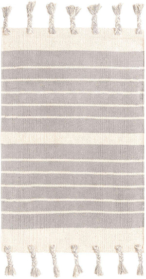 Gray and White 2' x 3' 1 Chindi Cotton Rectangle Rug