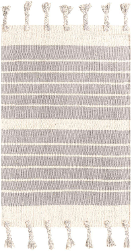 Gray and White 2' x 3' 1 Chindi Cotton Rectangle Rug
