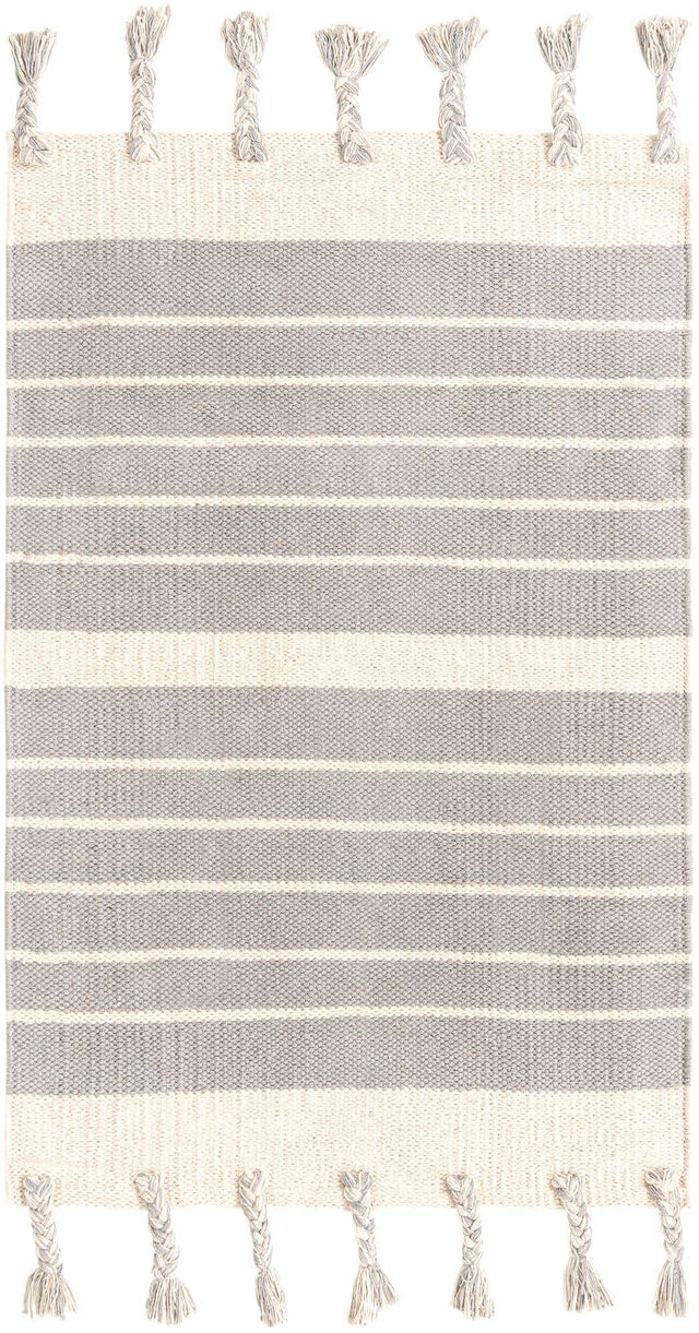 Gray and White 2' x 3' 1 Chindi Cotton Rectangle Rug