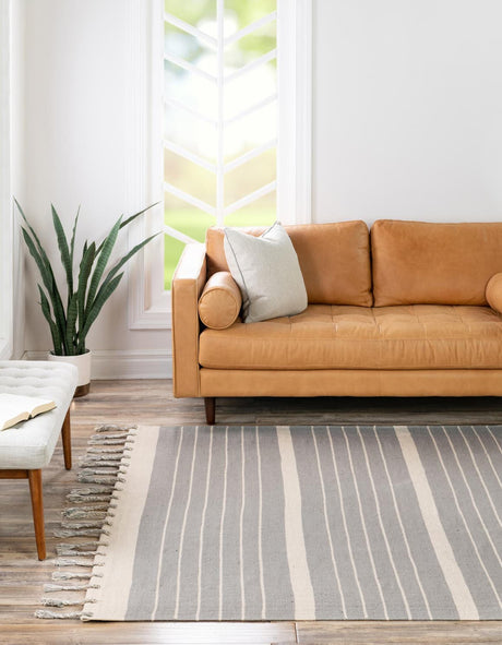Gray and White 7' 1 x 7' 1 Chindi Cotton Square Rug