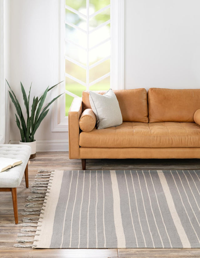 Gray and White 7' 1 x 7' 1 Chindi Cotton Square Rug
