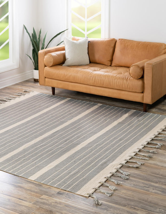 Gray and White 7' 1 x 7' 1 Chindi Cotton Square Rug