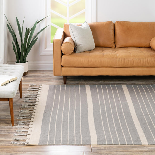 Gray and White 7' 1 x 7' 1 Chindi Cotton Square Rug