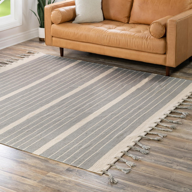Gray and White 7' 1 x 7' 1 Chindi Cotton Square Rug