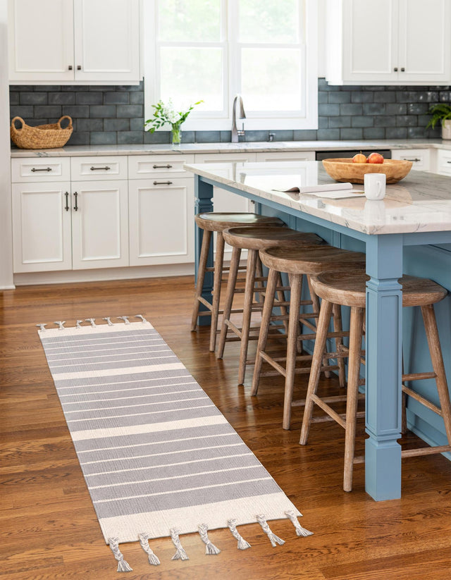 Gray and White 3' x 12' Chindi Cotton Runner Rug