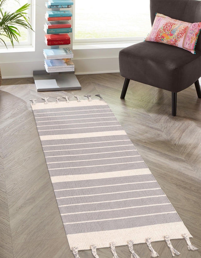 Gray and White 3' x 12' Chindi Cotton Runner Rug
