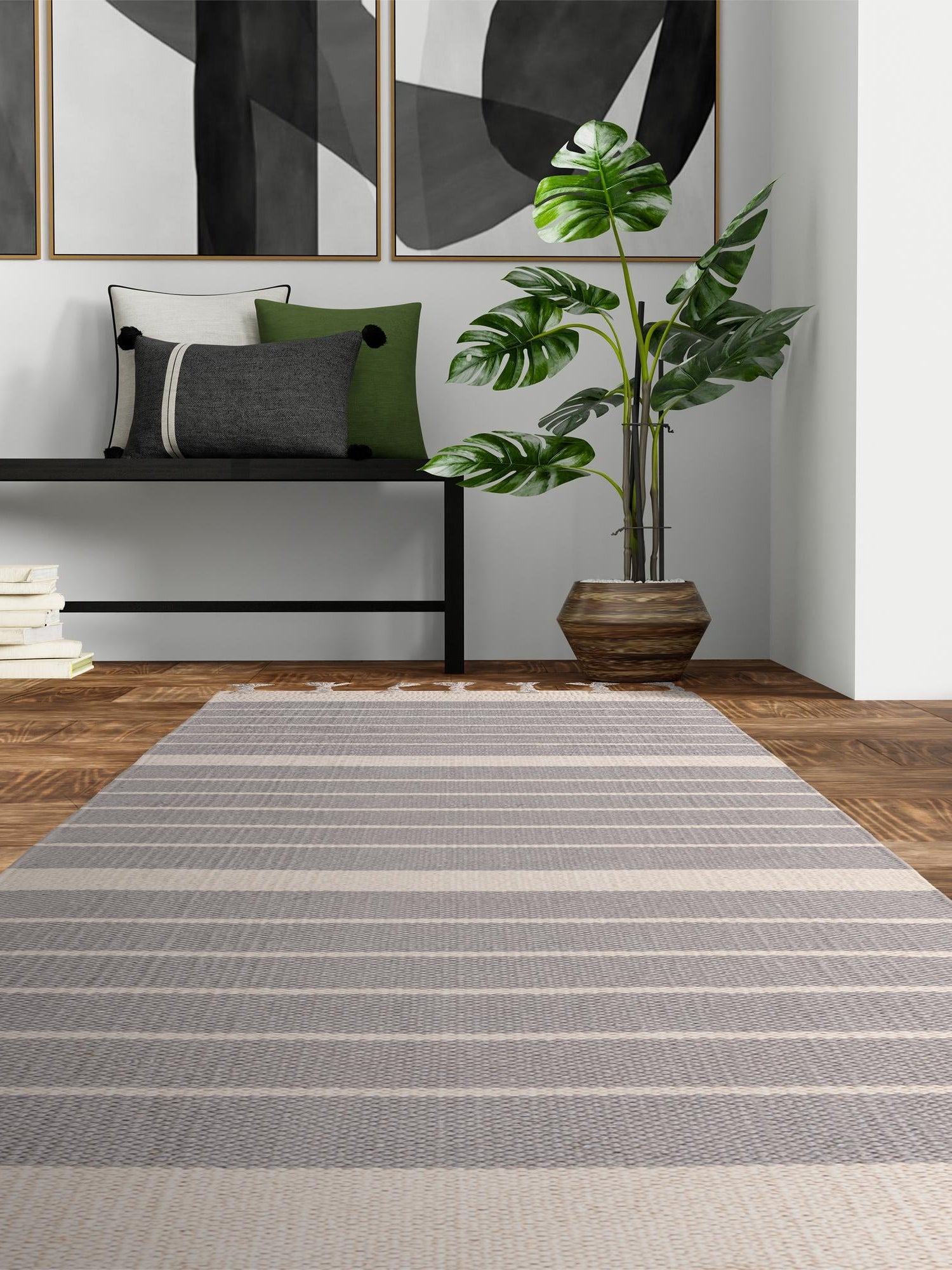 Gray and White 2' 2 x 6' 1 Chindi Cotton Runner Area Rug Interior Design Home Decor Carpet Mat for Sale at Rug Engine