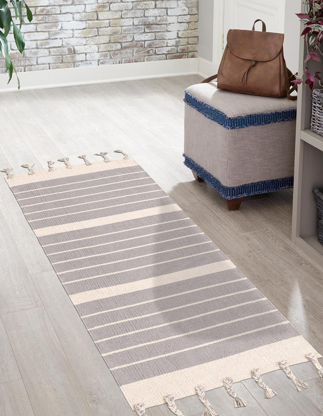 Gray and White 3' x 12' Chindi Cotton Runner Rug