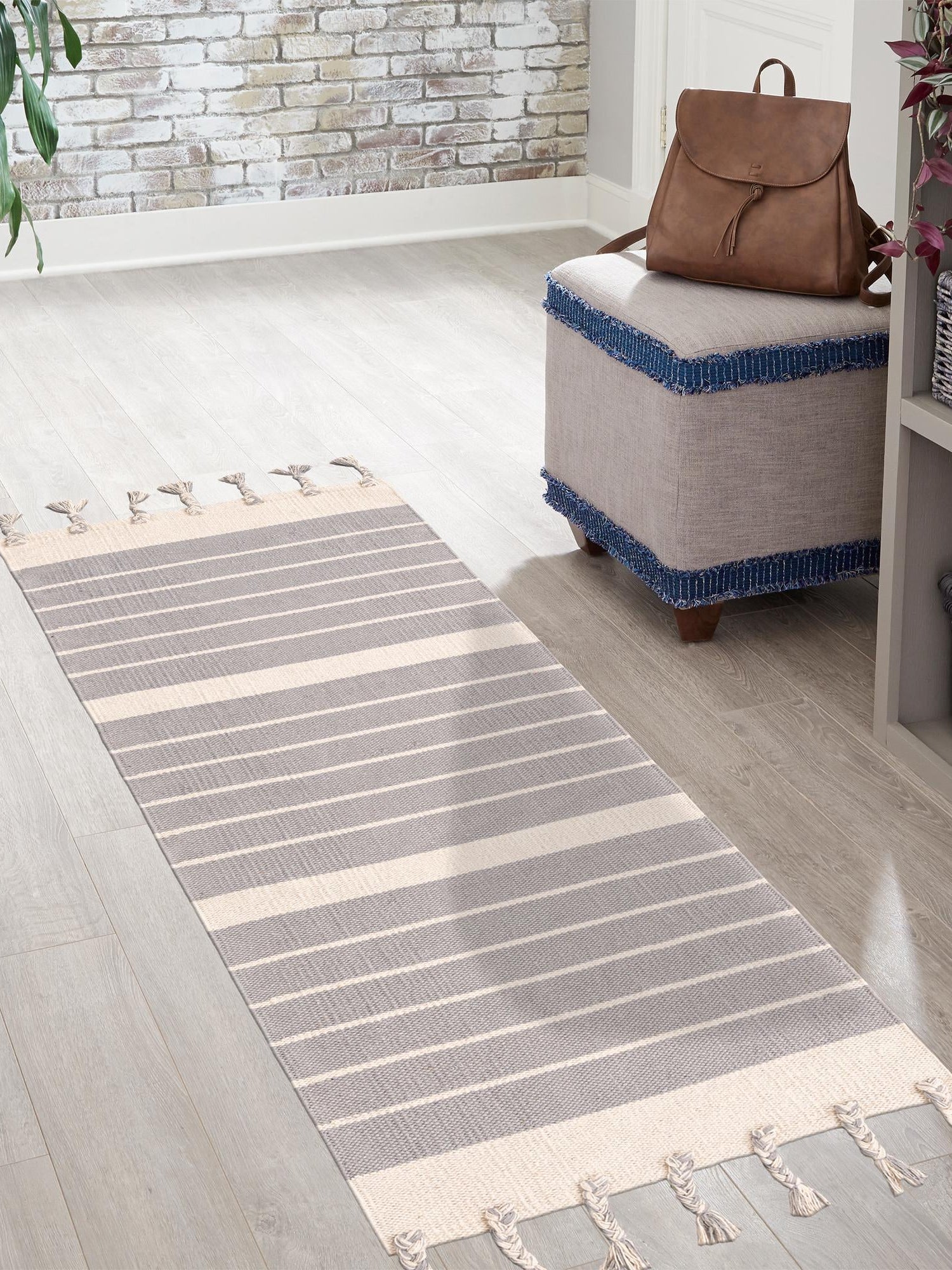 Gray and White 2' 7 x 10' Chindi Cotton Runner Area Rug Interior Design Home Decor Carpet Mat for Sale at Rug Engine