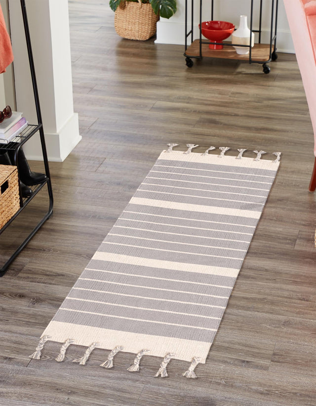 Gray and White 3' x 12' Chindi Cotton Runner Rug