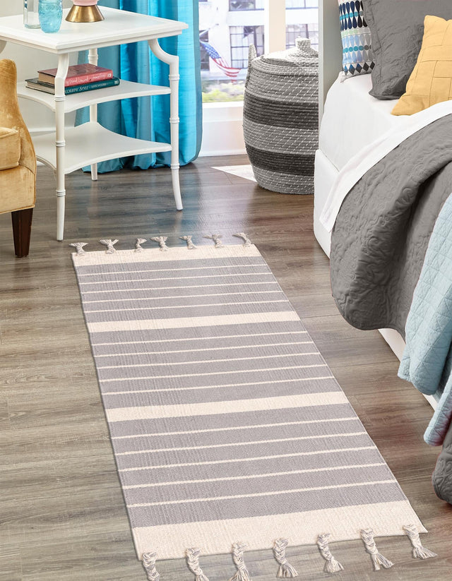 Gray and White 3' x 12' Chindi Cotton Runner Rug