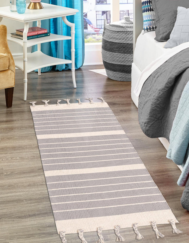 Gray and White 3' x 12' Chindi Cotton Runner Rug