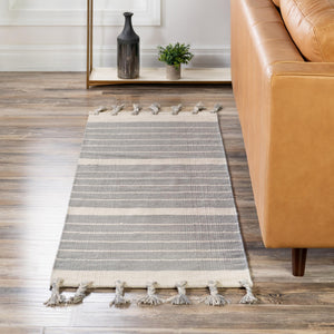 Gray and White 3' x 12' Chindi Cotton Runner Rug