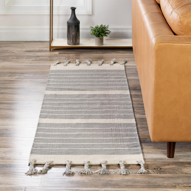 Gray and White 3' x 12' Chindi Cotton Runner Rug
